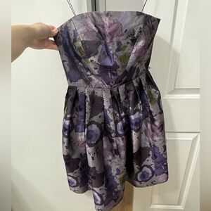 Donna Morgan Purple Floral Strapless Dress